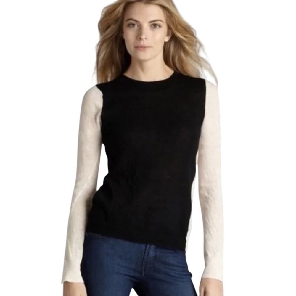 A.L.C. Gerry Black & White Colorblock Two Tone 100% Wool Gauze Knit Sweater